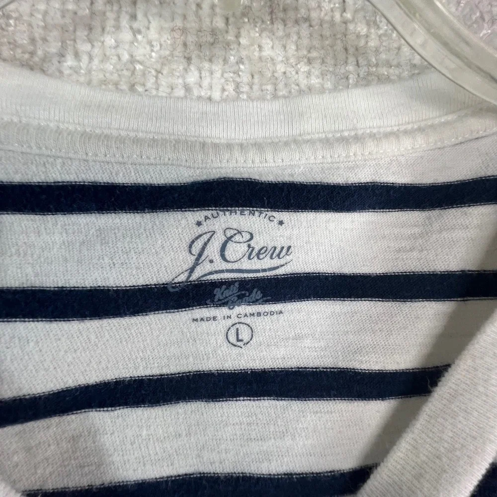 J.Crew Womens Striped Short Sleeve Knit T-Shirt Navy‎ White Large